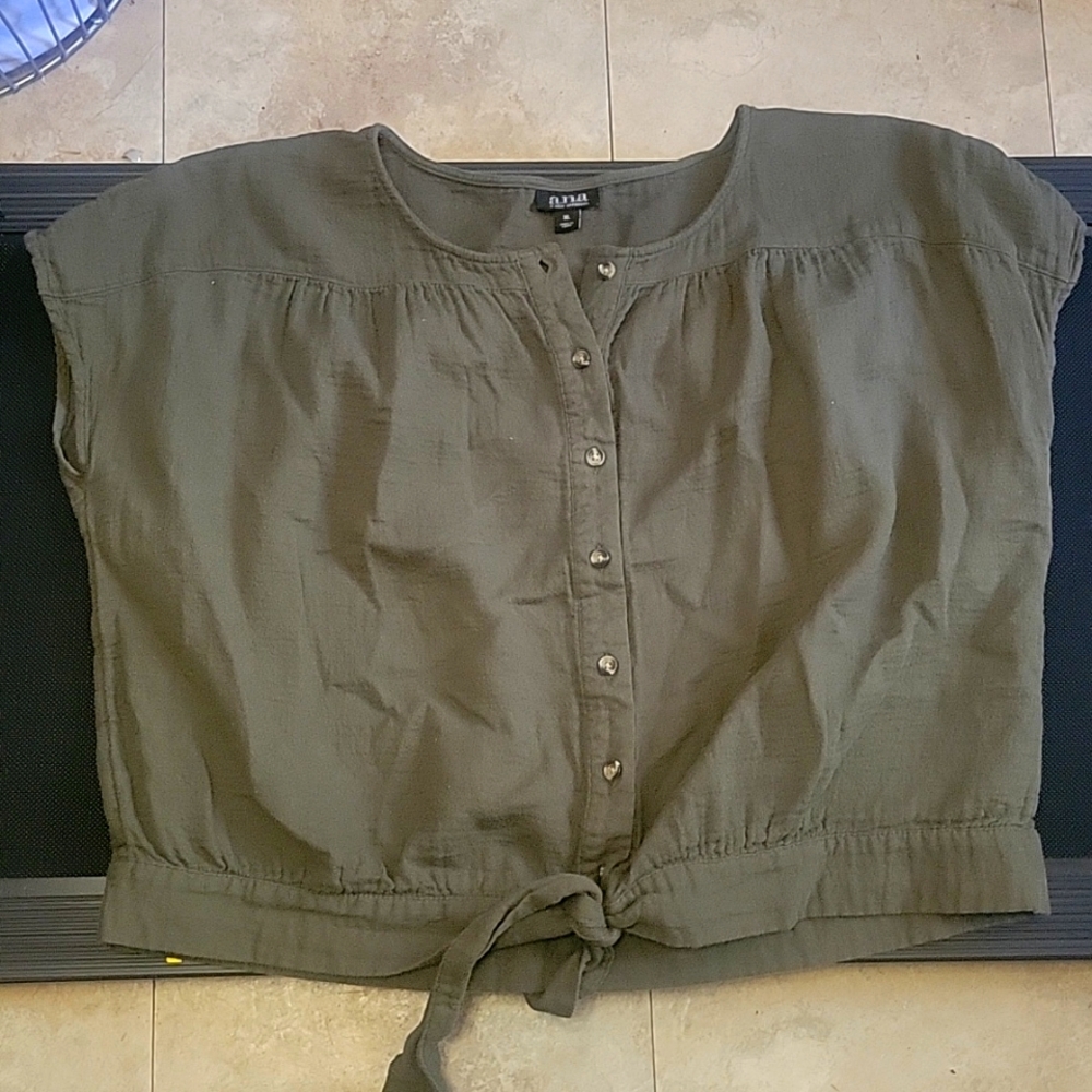 a.n.a olive green front tie shirt